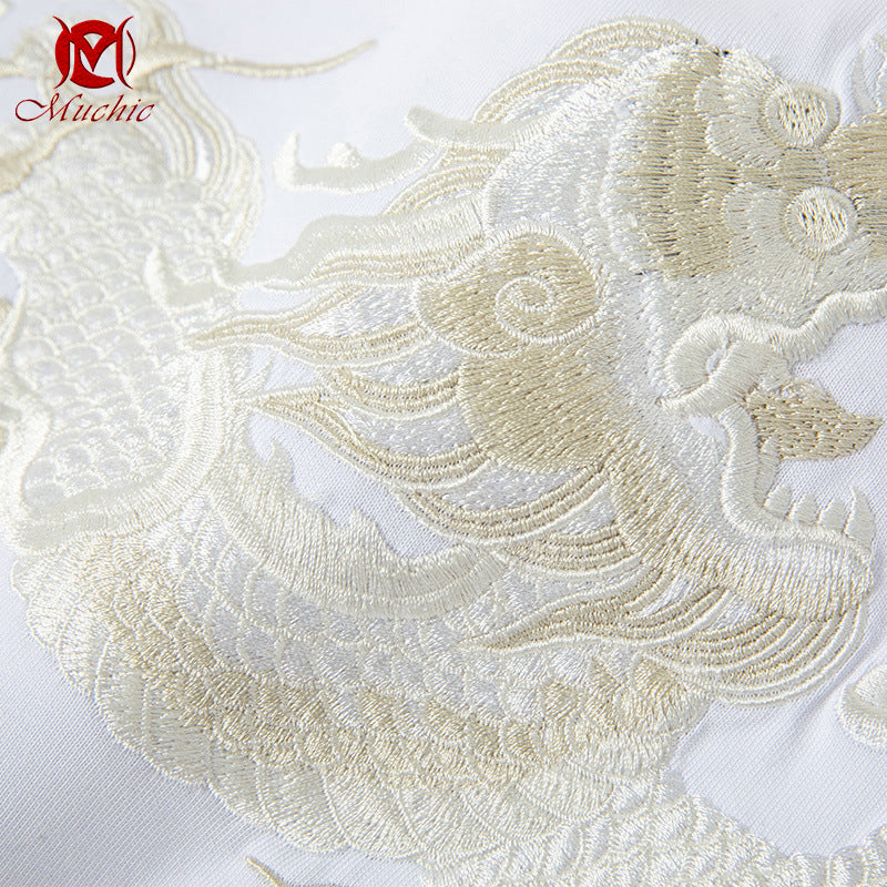 Unisex Intangible Cultural Heritage Chinese Dragon Embroidery T-shirt(Hand Embroidered) (Duty Free)