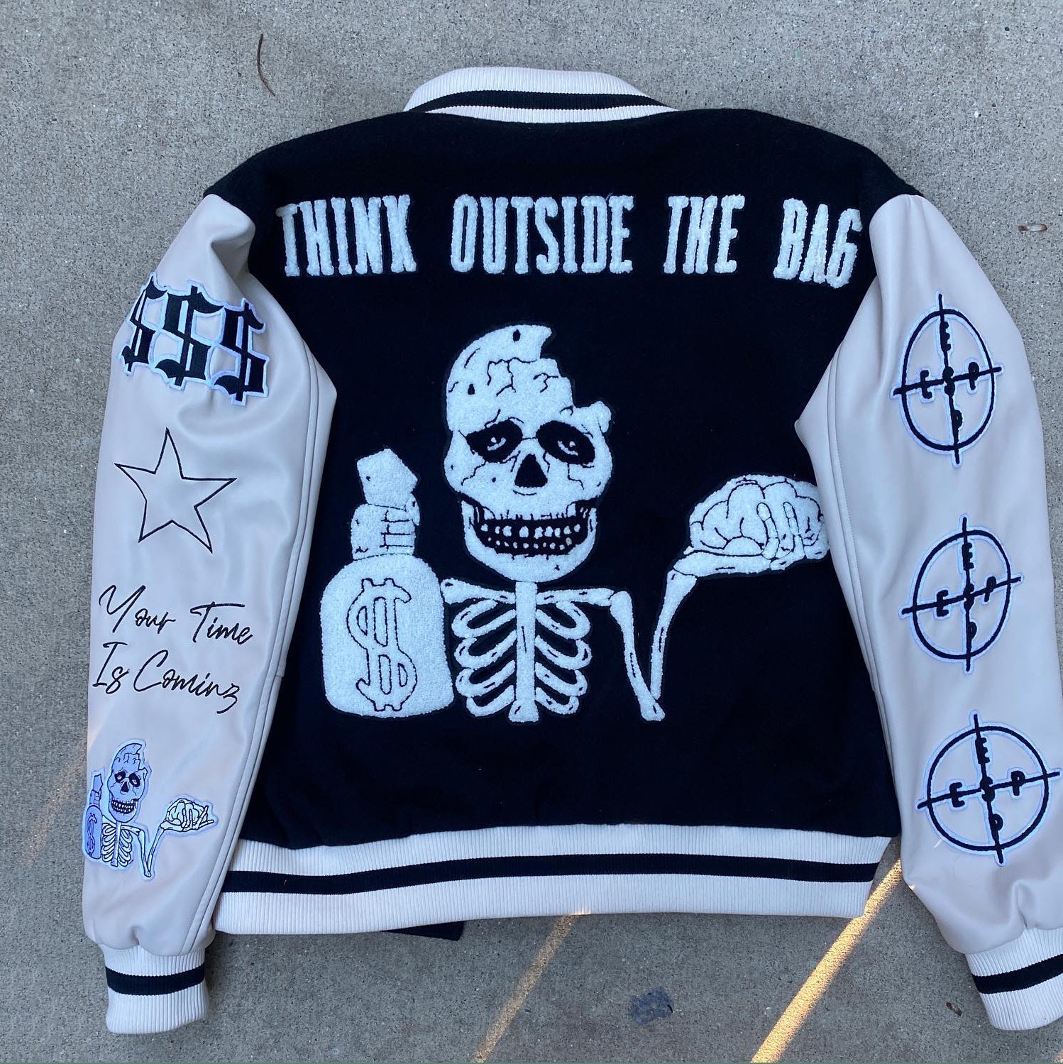 Muchic Casual Street Skull College Style Baseball Jacket Coats & Jackets