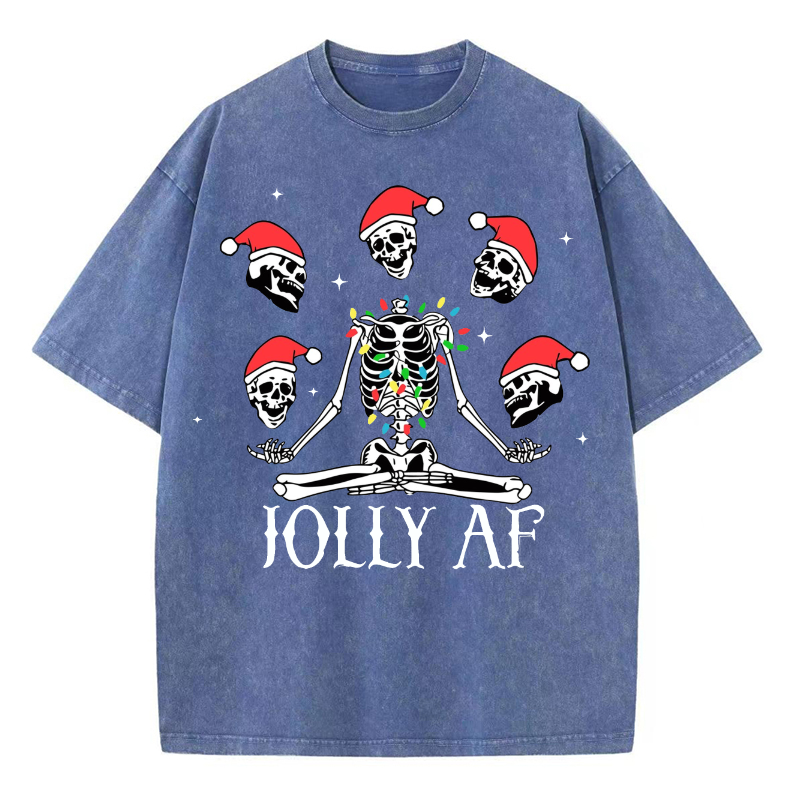 Muchic Unisex Christmas Skeleton Printed Retro Washed Short Sleeved T-Shirt