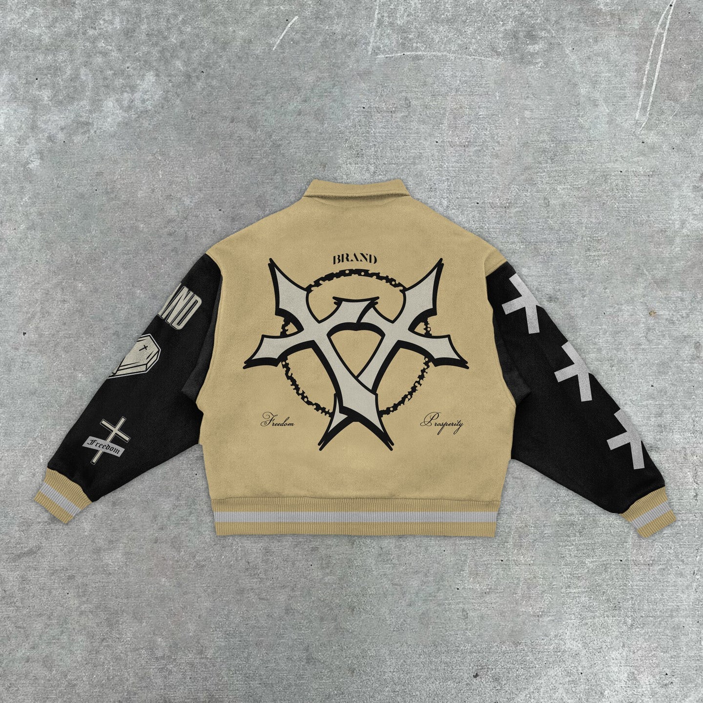 Muchic Cross Embroidered Casual Street Baseball Varsity Jacket Coats & Jackets