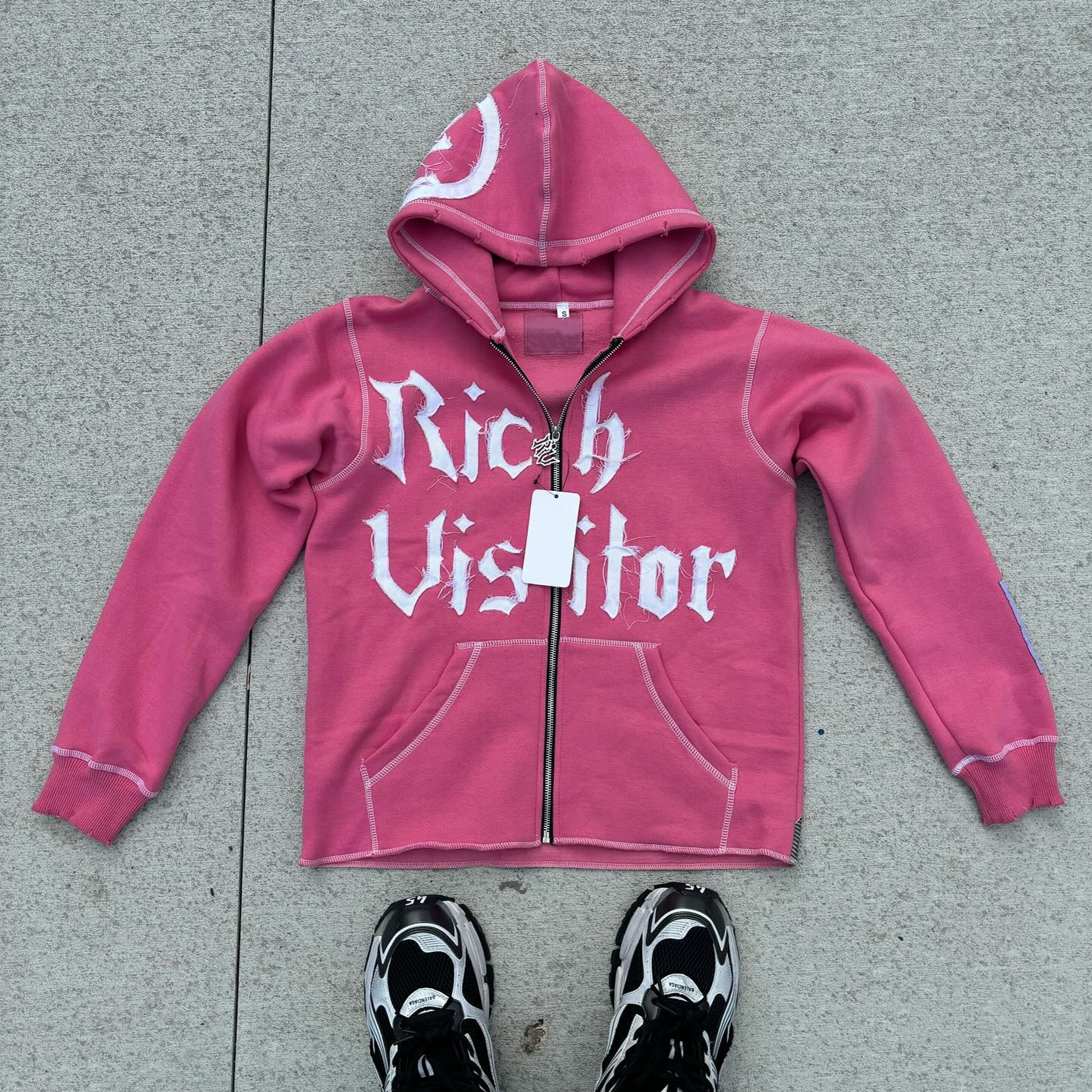 Muchic Vintage Patched Zip-Up Hoodie