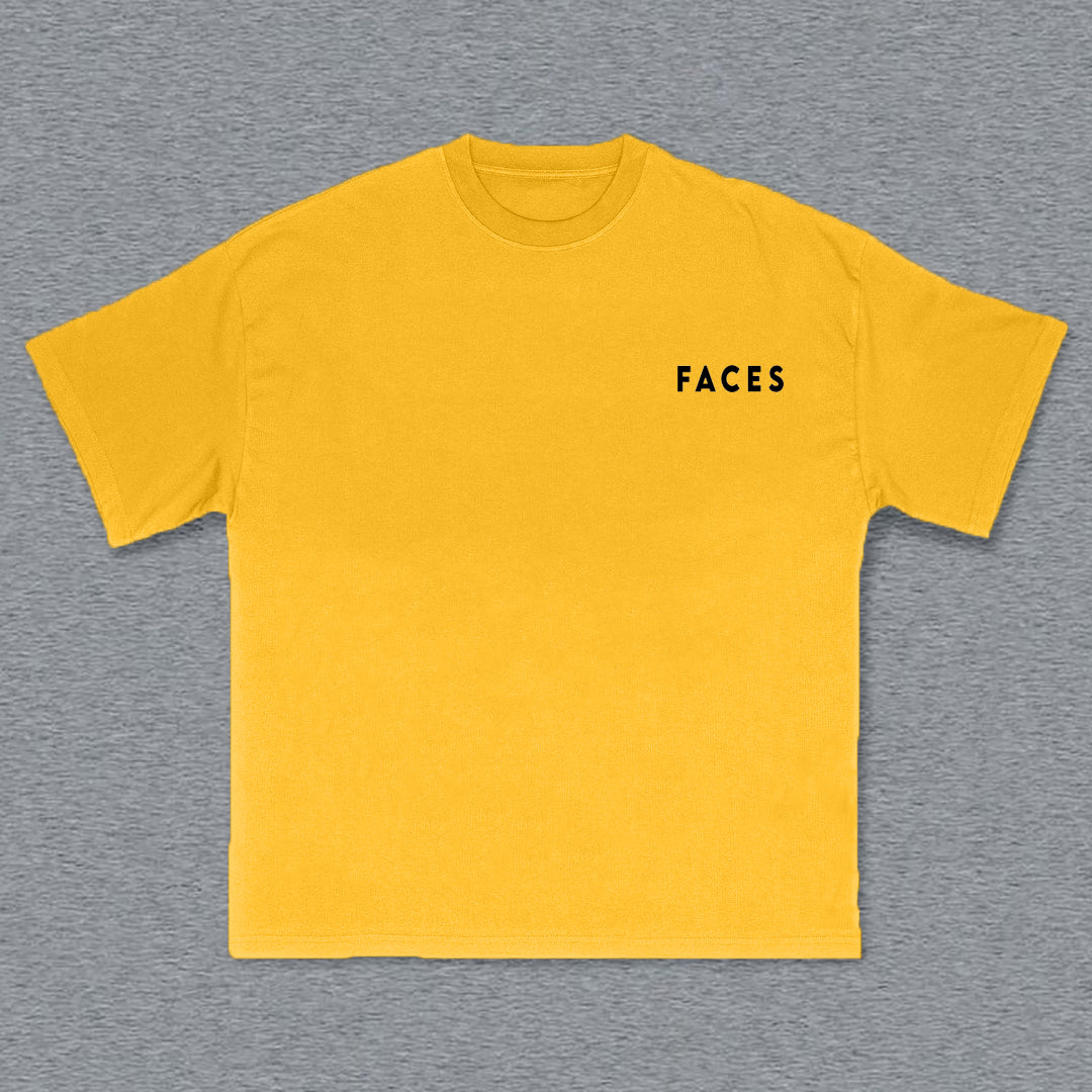 Muchic Faces Print Short Sleeve T-Shirt