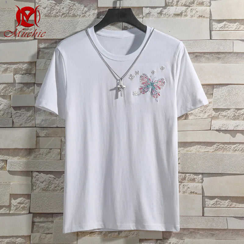 Unisex Intangible Cultural Heritag Butterflies Embroidery T-shirt(Hand Embroidered) (Duty Free)