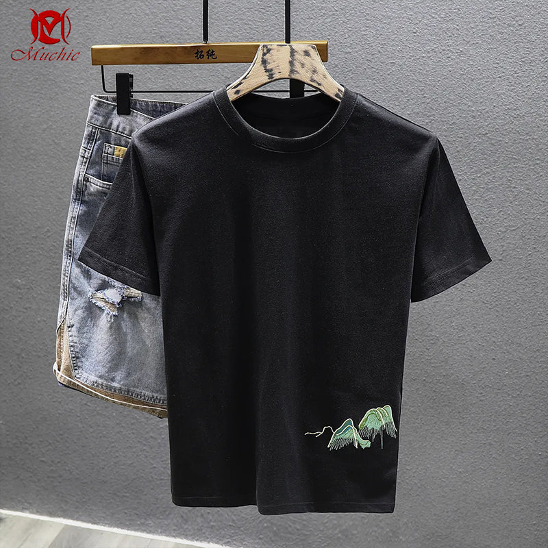 Unisex Intangible Cultural Heritage Mountains Embroidery T-shirt(Hand Embroidered) (Duty Free)