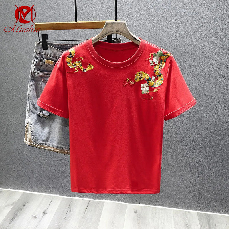 Unisex Intangible Cultural Heritage Snake Embroidery T-shirt(Hand Embroidered) (Duty Free)