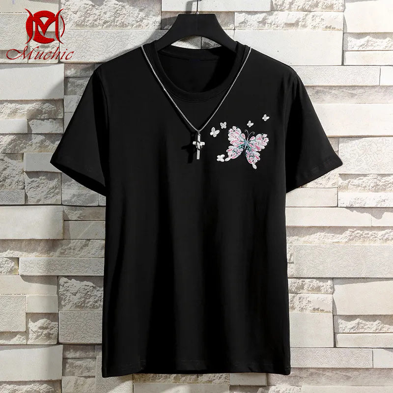 Unisex Intangible Cultural Heritag Butterflies Embroidery T-shirt(Hand Embroidered) (Duty Free)