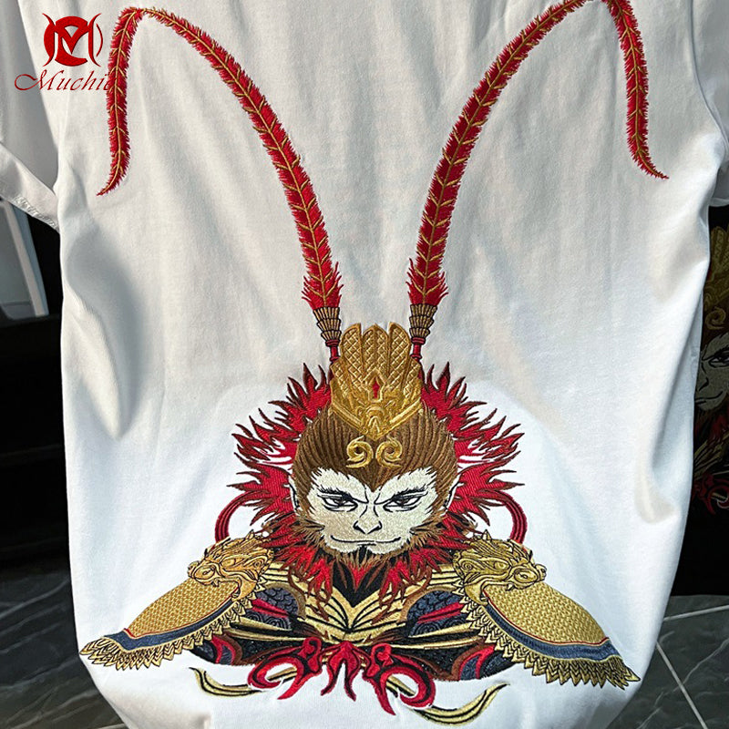 Unisex Intangible Cultural Heritage Great Sage of Qi Tian Embroidery T-shirt(Hand Embroidered) (Duty Free)