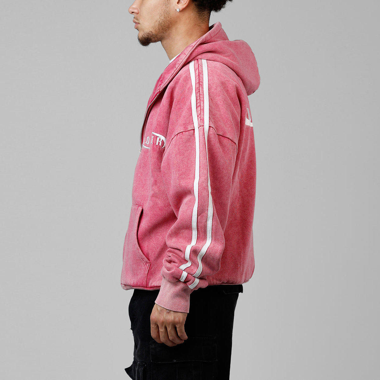 Pink Retro Washed Casual Street Zipper Hoodie