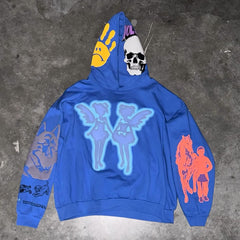 Muchic Blue Hoodie Rap Angel Puff Print Hoodie