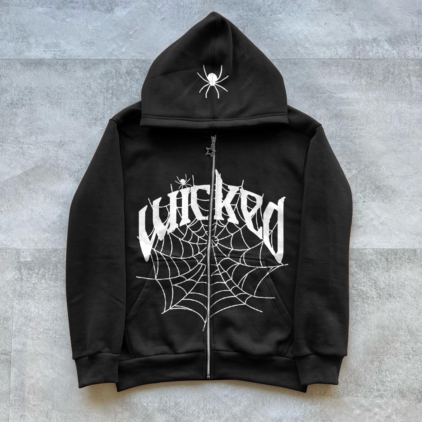 Muchic casual spider print long sleeve hoodie