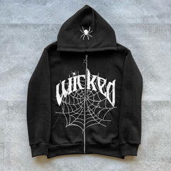 Muchic casual spider print long sleeve hoodie