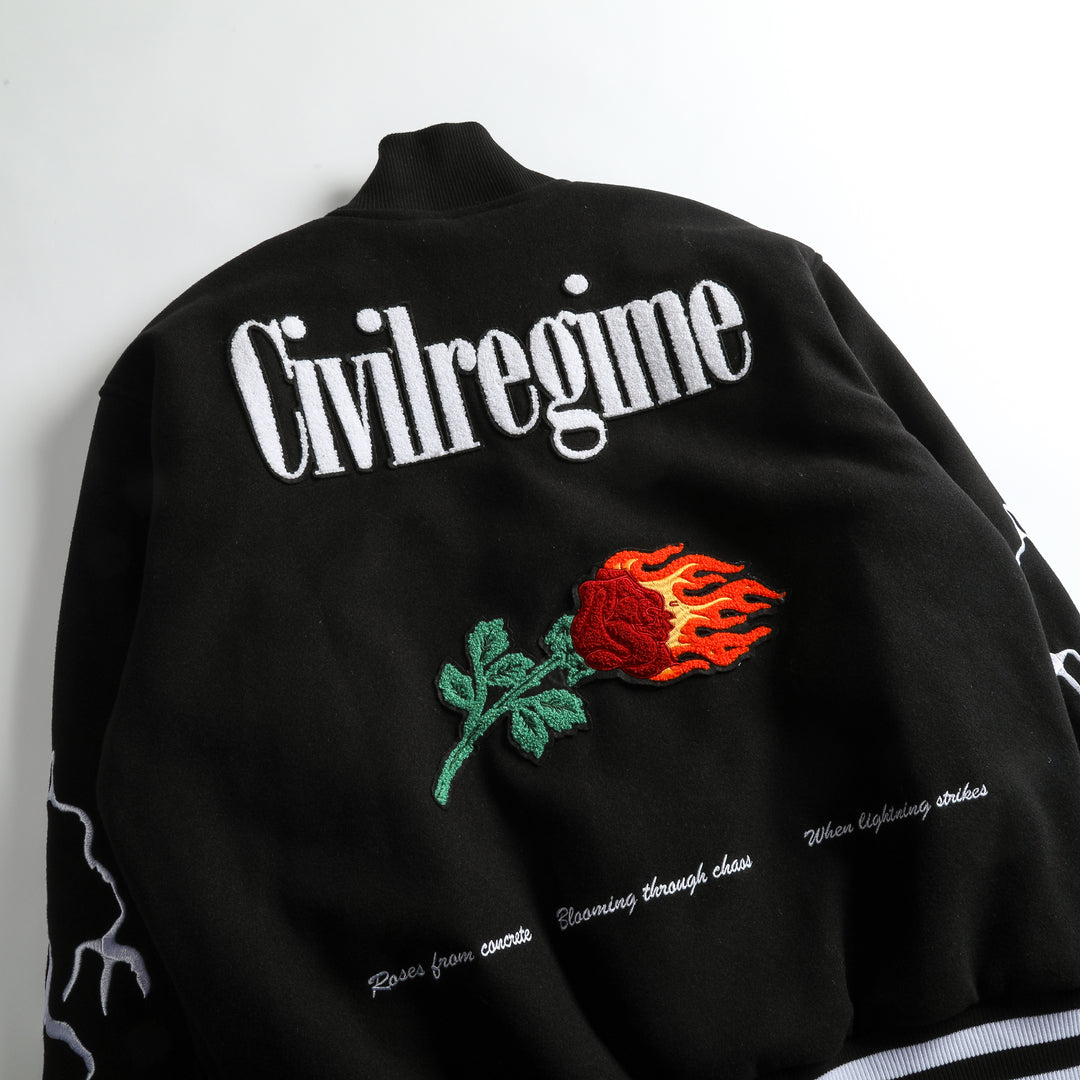 Muchic Flame Lightning Rose Embroidered Jacket Coats & Jackets