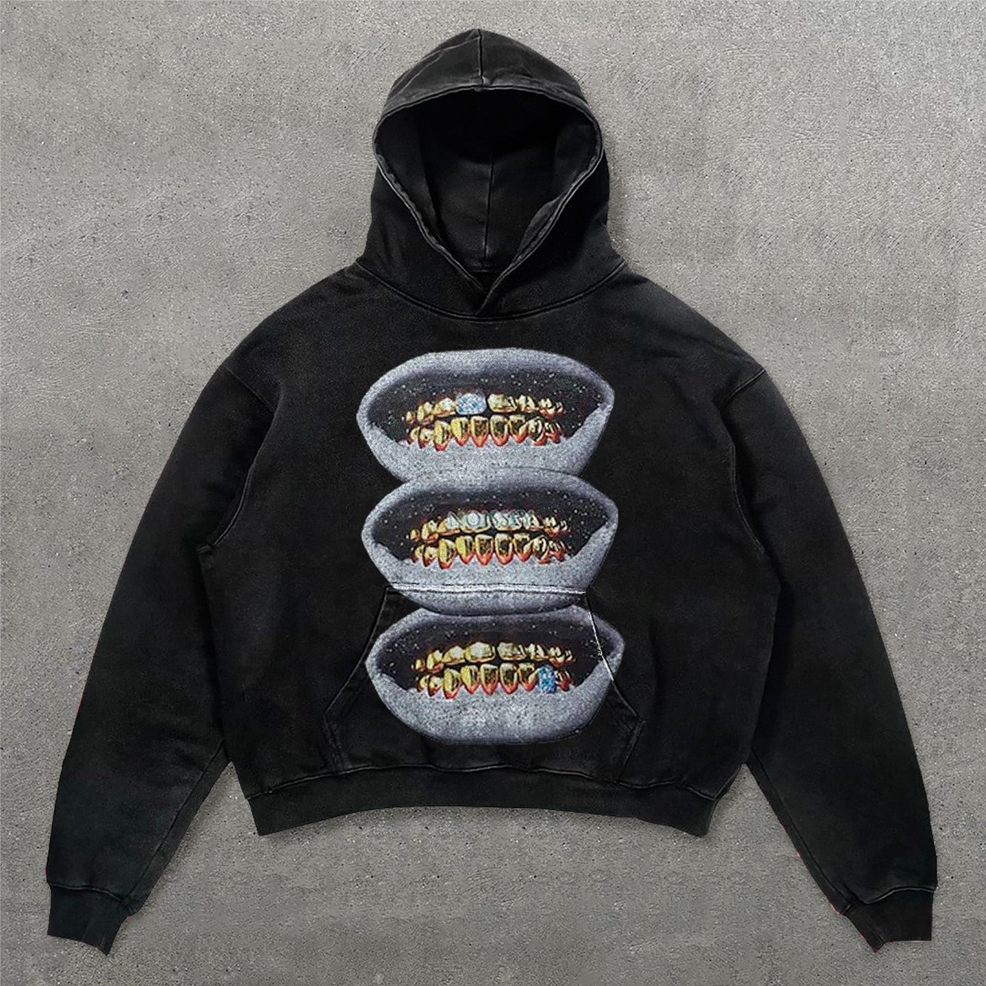 Muchic Gold Teeth Print Long Sleeve Hoodies