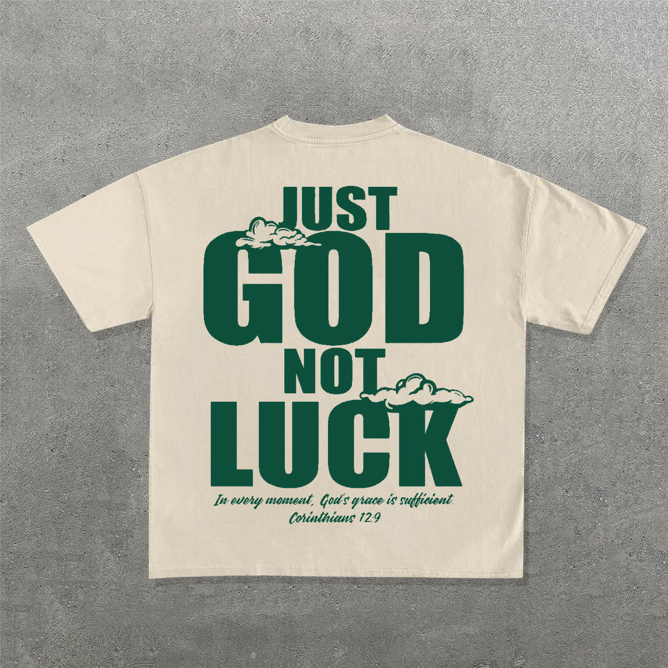 Muchic Just God Not Luck Print Short Sleeve T-Shirt