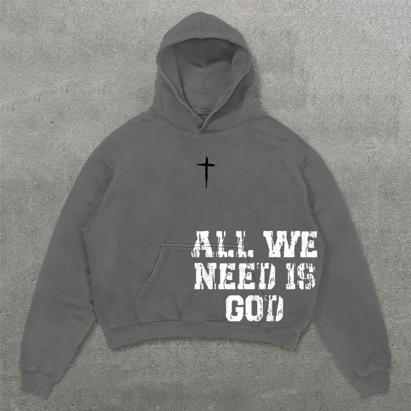 Muchic All We Need Is God Print Long Sleeve Hoodies