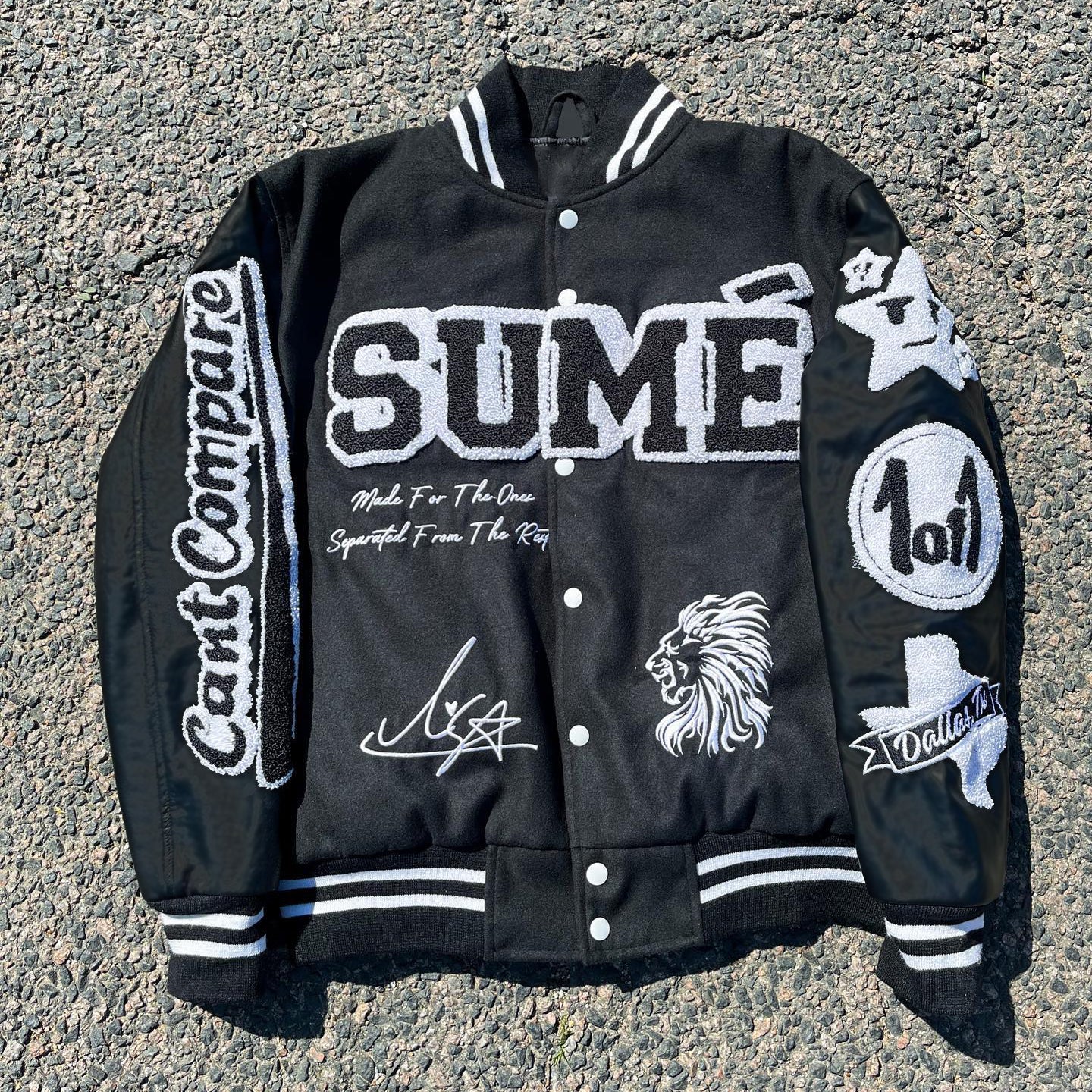 Muchic Personalized Street Style Retro Letter Pattern Baseball Jacket Black / S Coats & Jackets