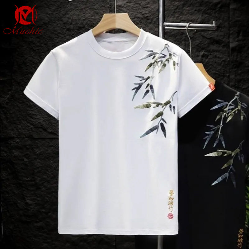 Unisex Intangible Cultural Heritag Bamboo Embroidery T-shirt(Hand Embroidered) (Duty Free)