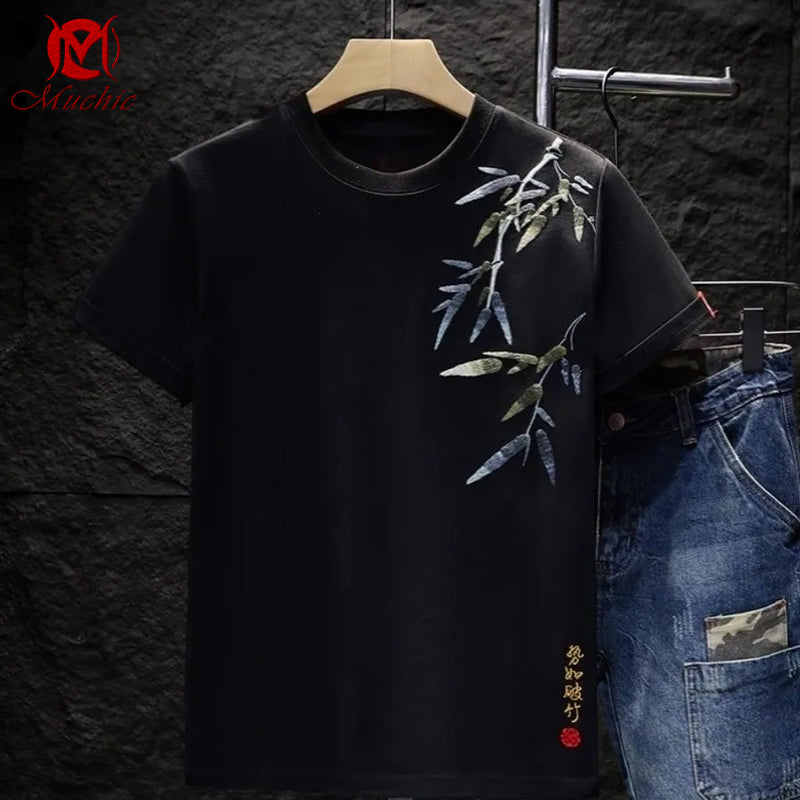 Unisex Intangible Cultural Heritag Bamboo Embroidery T-shirt(Hand Embroidered) (Duty Free)