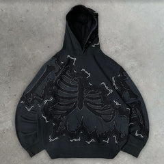 Muchic Black Skull Casual Street Hoodie