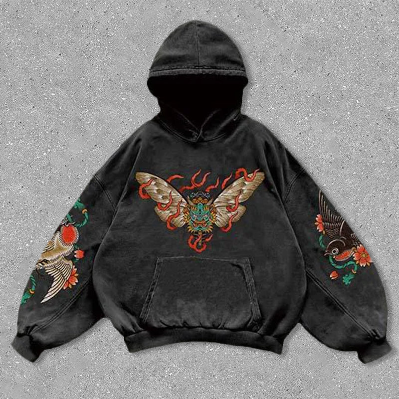 Muchic Muchic Bird and Flower Print Long Sleeve Hoodie