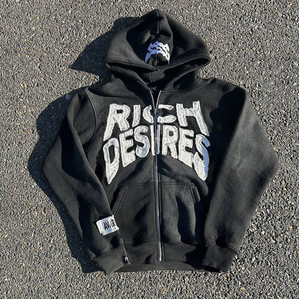 Muchic Desire Casual Street Vintage Zip Hoodie