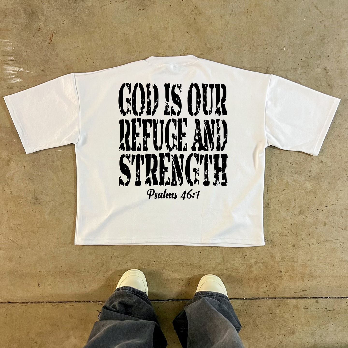 Muchic Casual God Is Our Refuge And Strength Print Short Sleeve T-Shirt