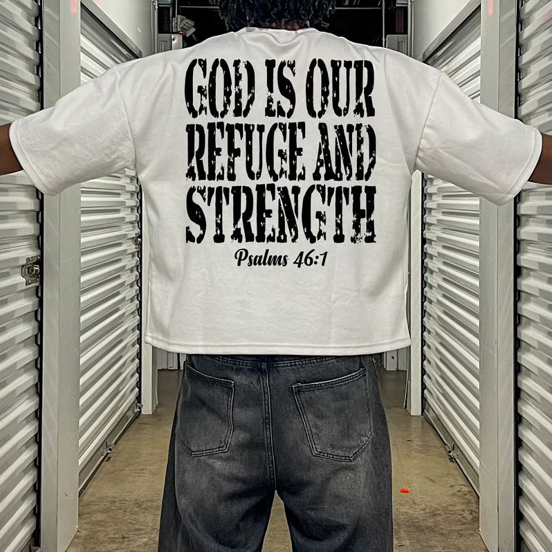 Muchic Casual God Is Our Refuge And Strength Print Short Sleeve T-Shirt