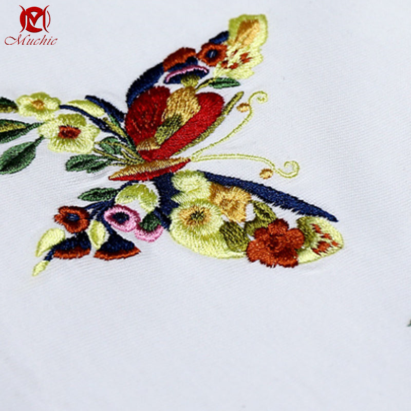 Unisex Intangible Cultural Heritage Butterflies and Flowers Embroidery T-shirt(Hand Embroidered) (Duty Free)