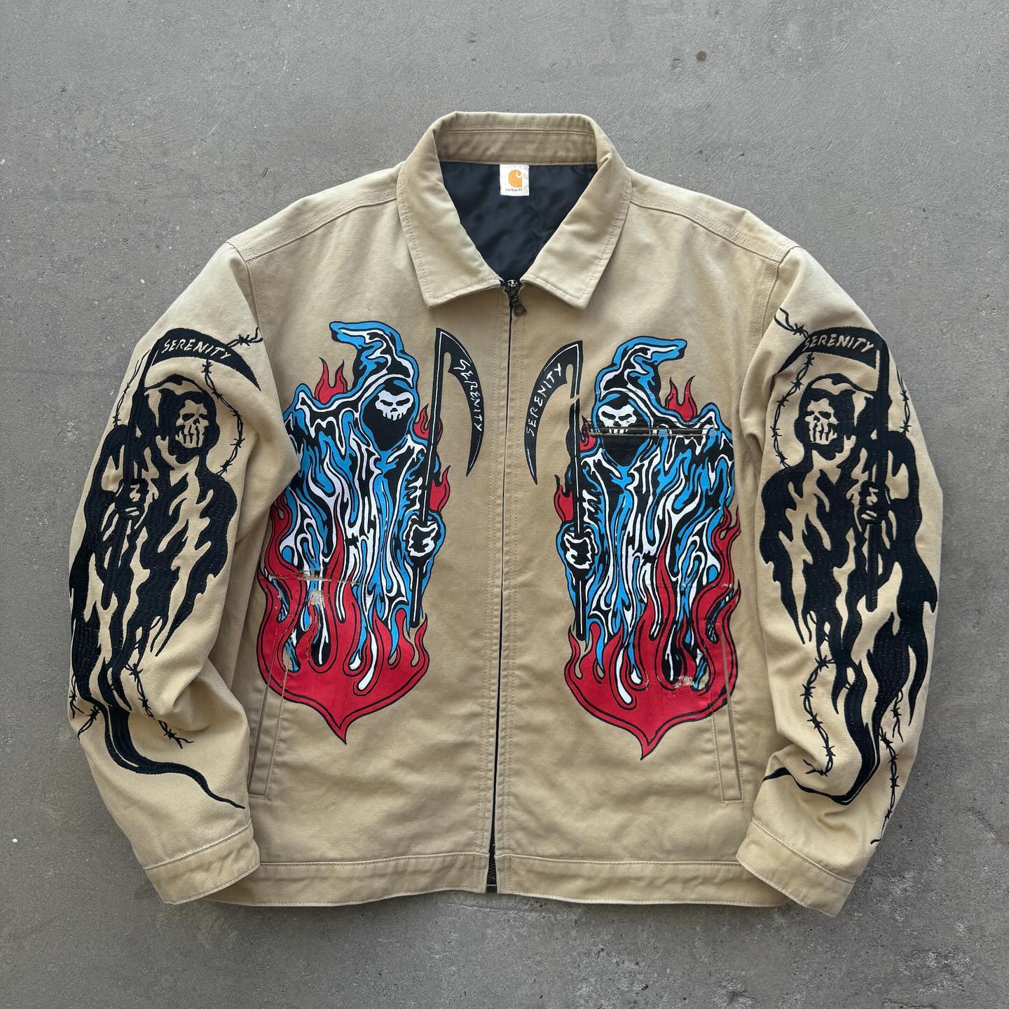 Street Skull Design Lapel Zip-Up Jacket