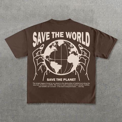 Muchic Save The World Print Short Sleeve T-Shirt