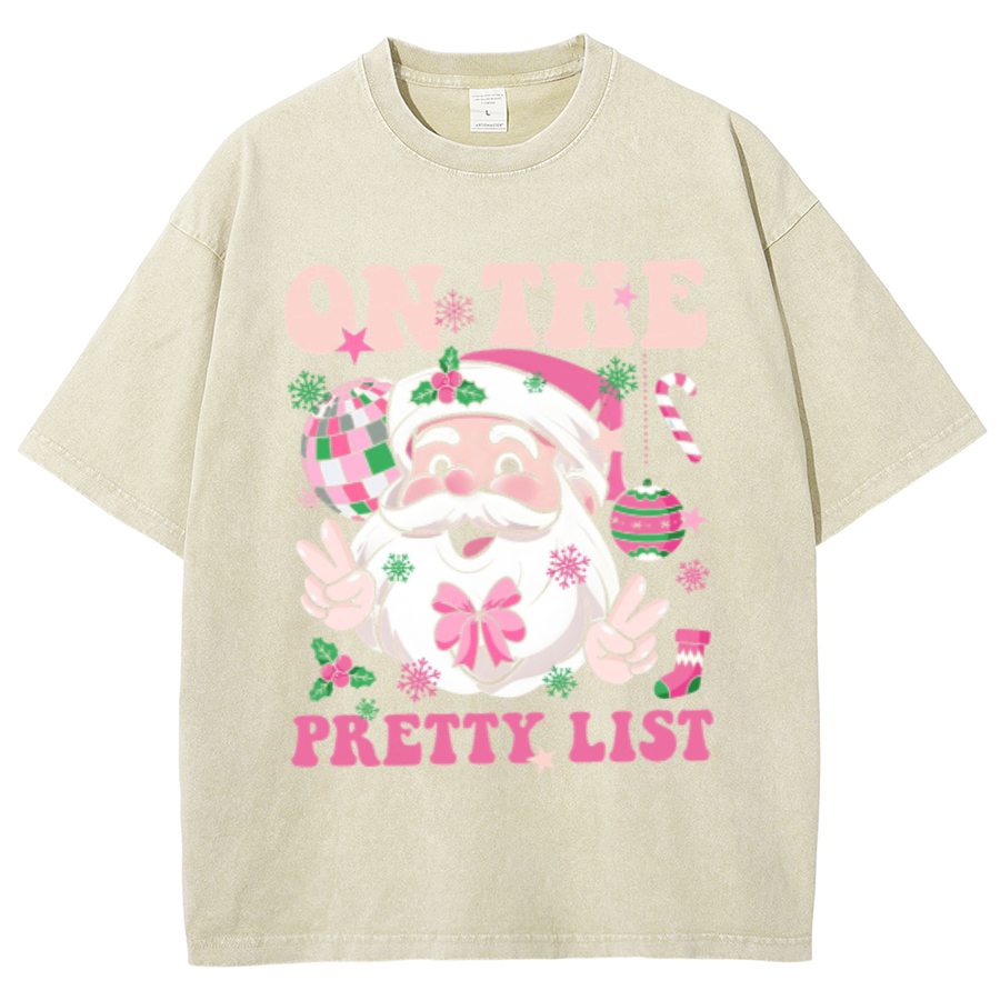 Muchic On The Pretty List Unisex Oversized Print Vintage Wash Denim T-Shirt