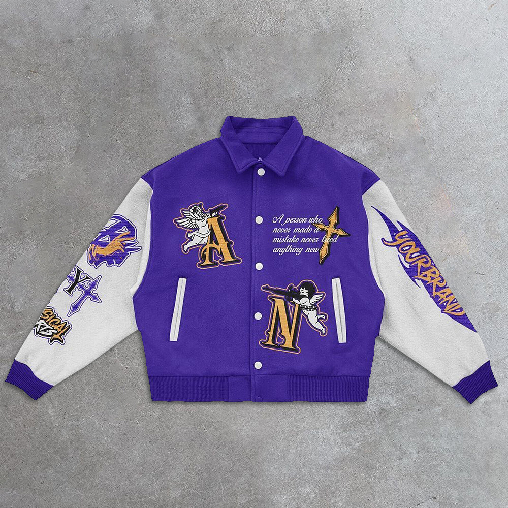 Muchic Avenging Angel Casual Screenshot Retro Baseball Jacket Purple / S Coats & Jackets