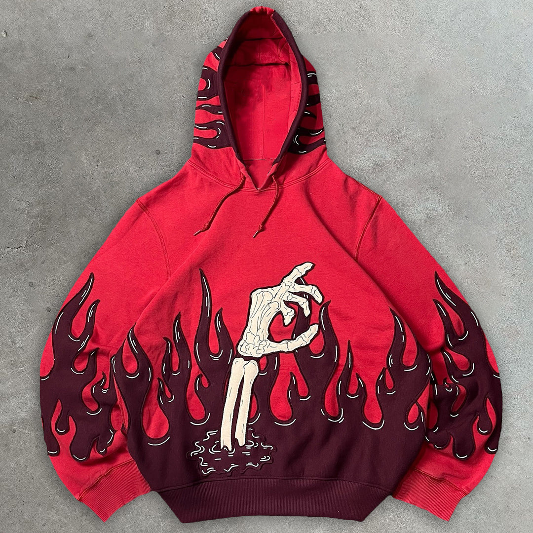 Muchic Flame Skull Casual Street Hoodie