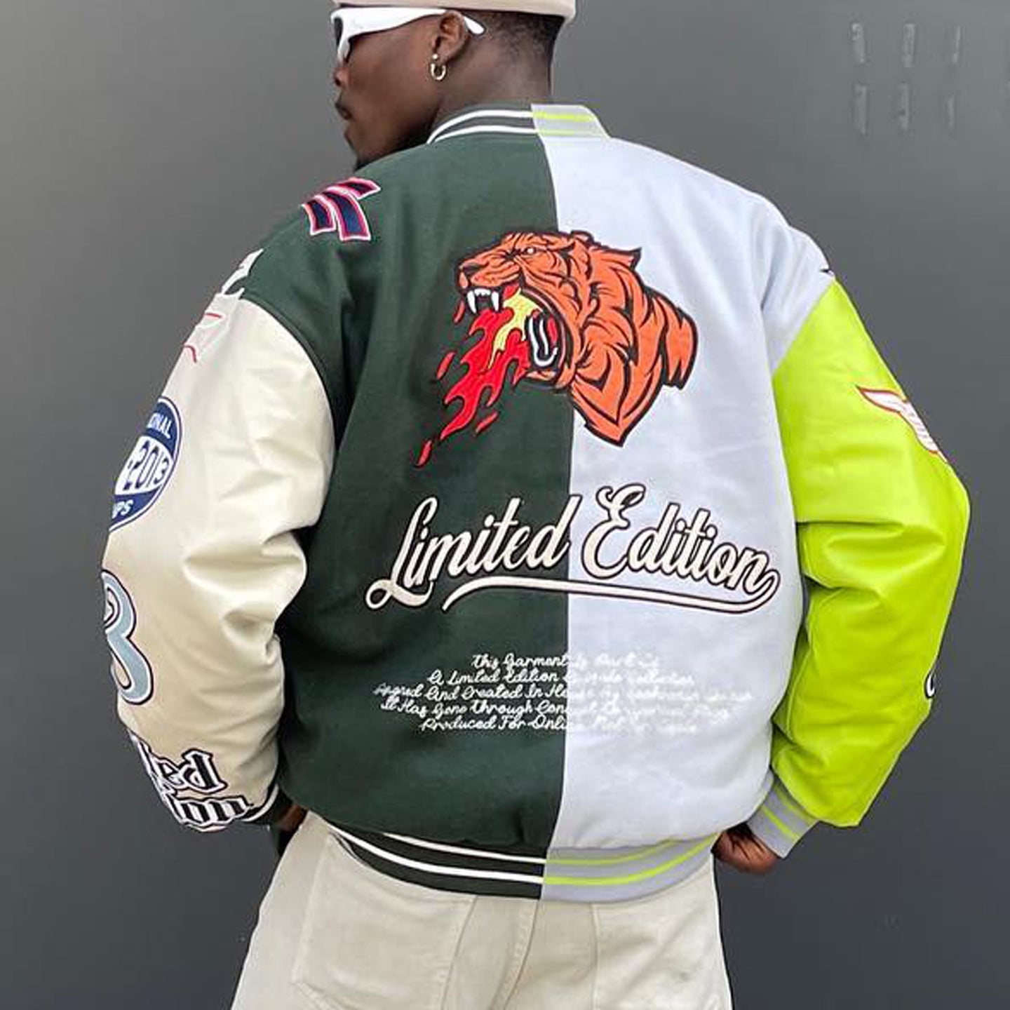 Muchic Flame Tiger Casual Street Patchwork Baseball Jacket Coats & Jackets