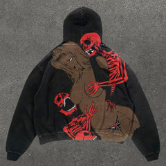 Muchic Skull Print Long Sleeve Hoodie