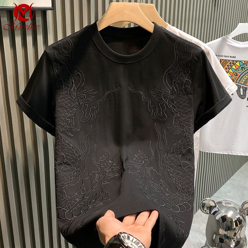 Unisex Intangible Cultural Heritag Double Dragon Embroidery T-shirt(Hand Embroidered) (Duty Free)