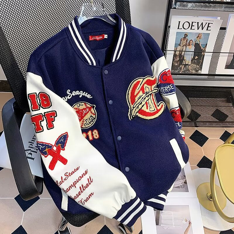 Muchic Leather Patchwork Towelling Baseball Jacket Coats & Jackets