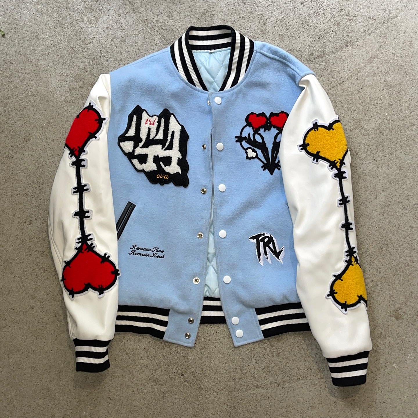 Muchic Casual Street Heart Baseball Jacket Light_Blue / S Coats & Jackets