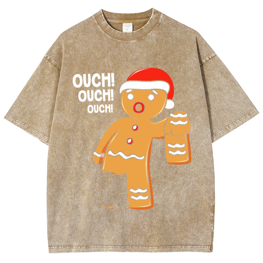 Muchic Ouch Unisex Oversized Print Vintage Wash Denim T-Shirt