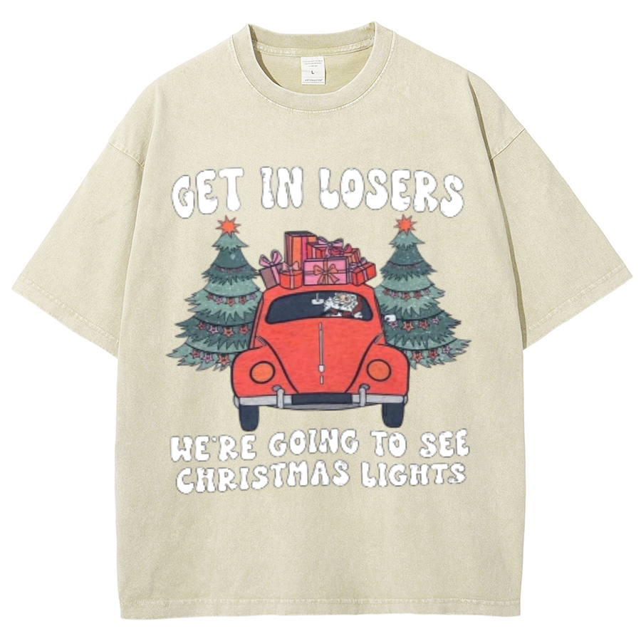 Muchic Get In Losers Unisex Oversized Print Vintage Wash Denim T-Shirt