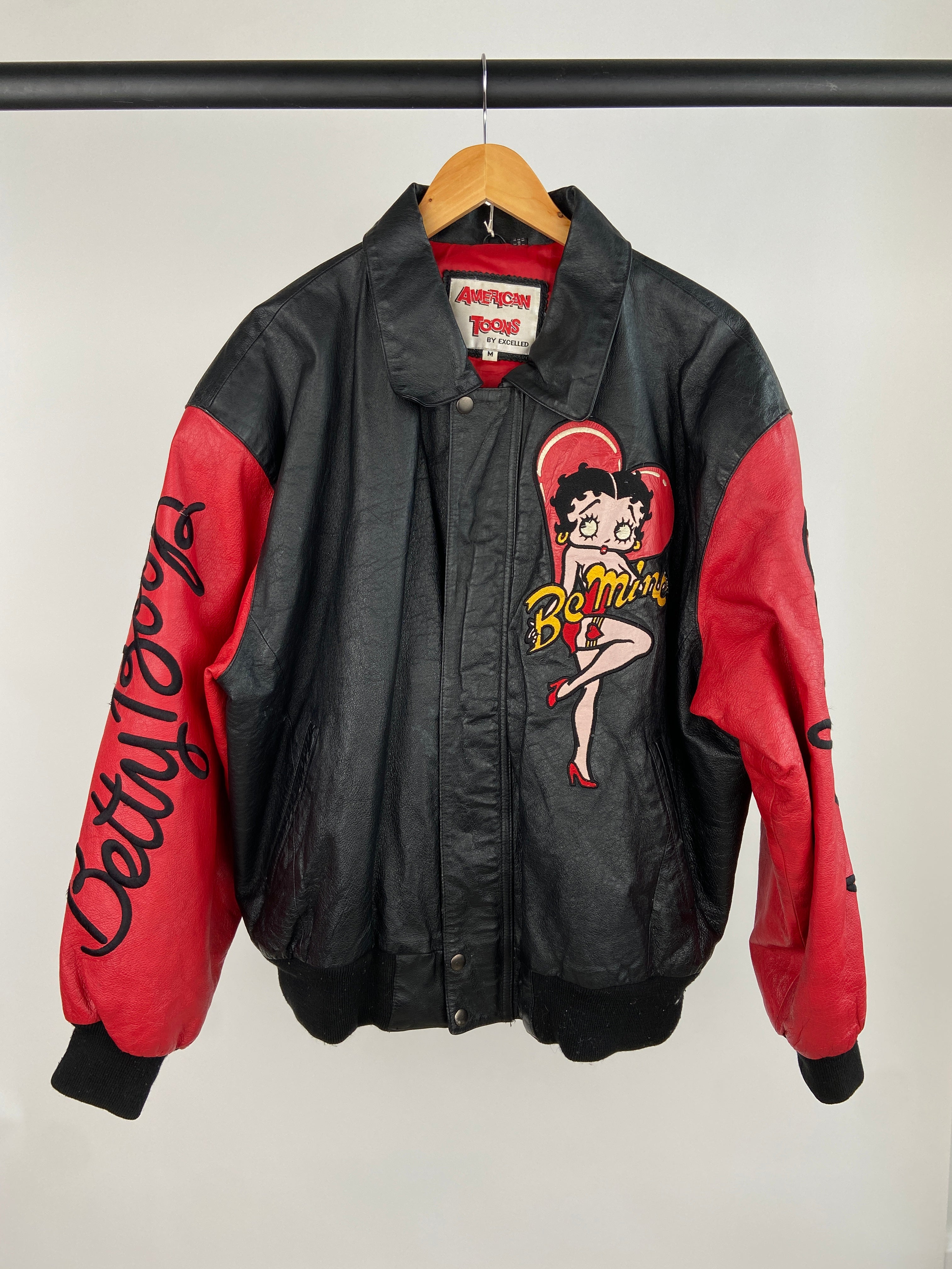 Muchic Unisex ’Betty Boop’ Anime Graphic Print Long Sleeve Baseball Jacket Leather