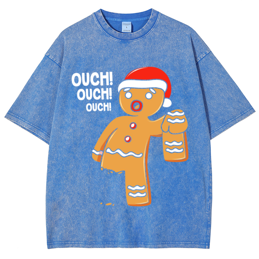 Muchic Ouch Unisex Oversized Print Vintage Wash Denim T-Shirt