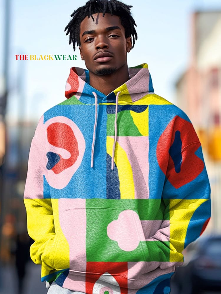 Colorful Abstract Geometric Facial Art Print Casual Hoodie Sweatshirt