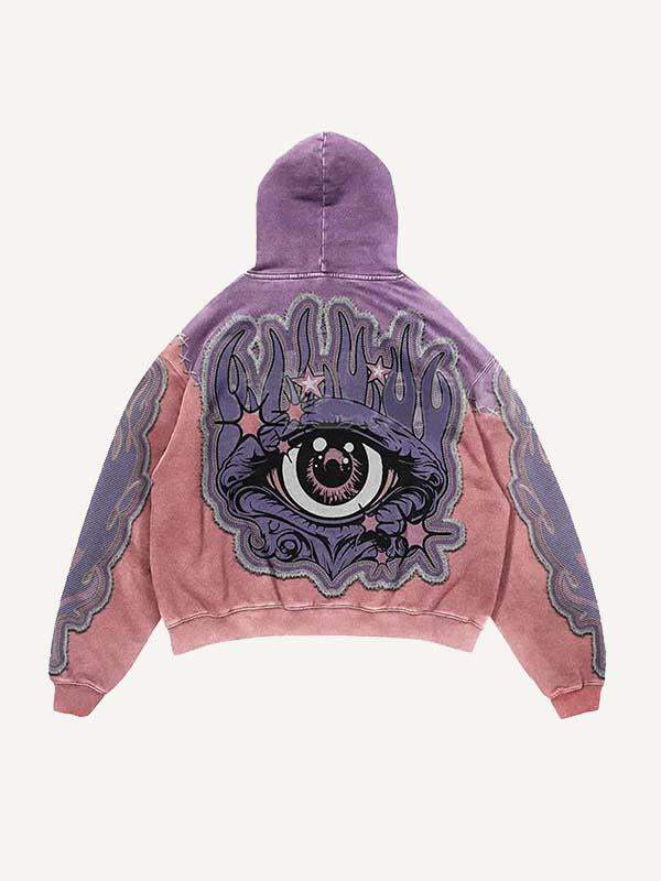 Colorblock Eye Faux Decal Print Slant Pockets Hoodie