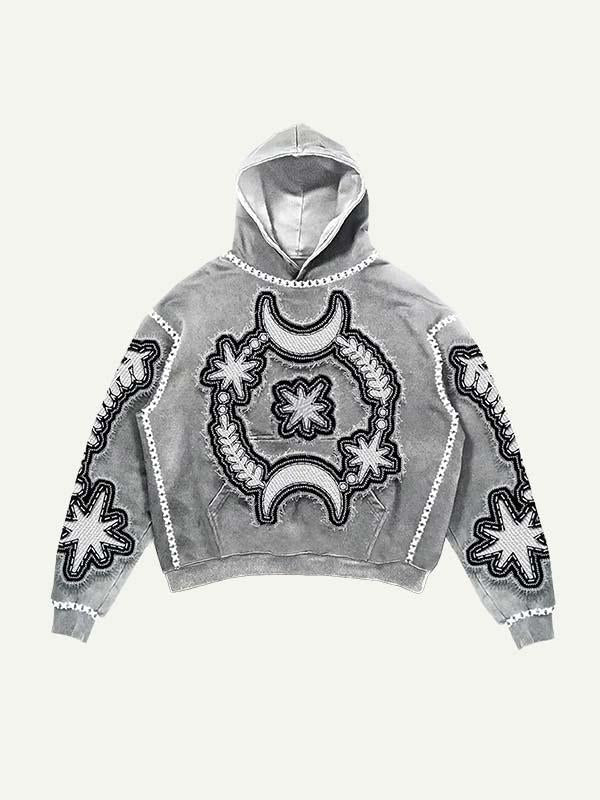 Moon&Star&Eye Faux Decal Print Slant Pockets Hoodie