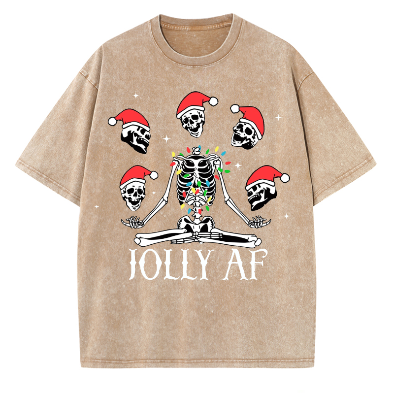 Muchic Unisex Christmas Skeleton Printed Retro Washed Short Sleeved T-Shirt