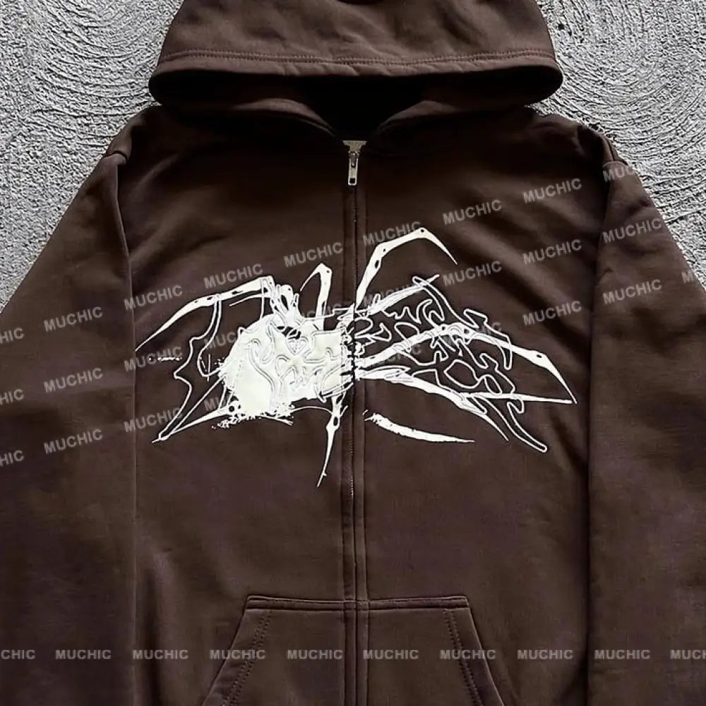 ⏰Last Day Sale💥Muchic Unisex Spider Chest Embroidered Long Sleeve Hoodie Hoodies-Sweatshirts