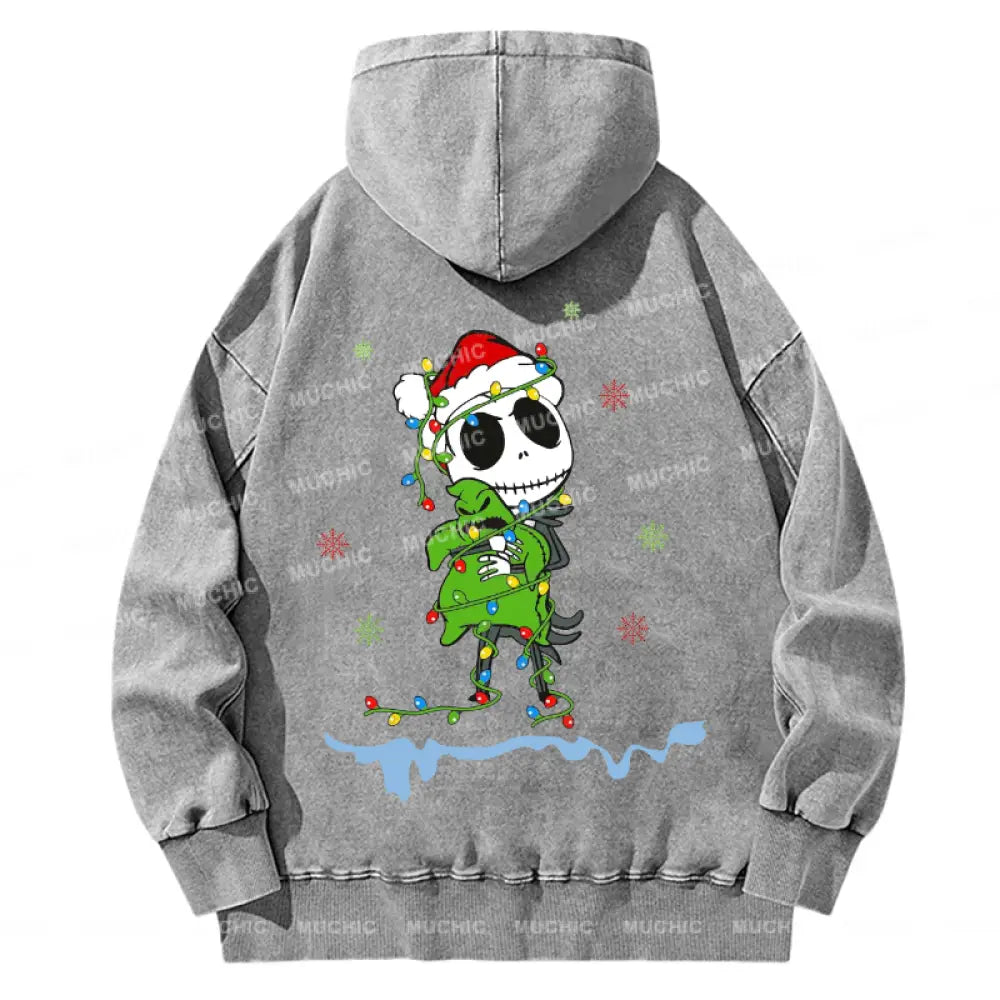 Muchic Back Printed Unisex Christmas Nightmare Casual Washed Plush Thickening Hoodie Sweatshirt