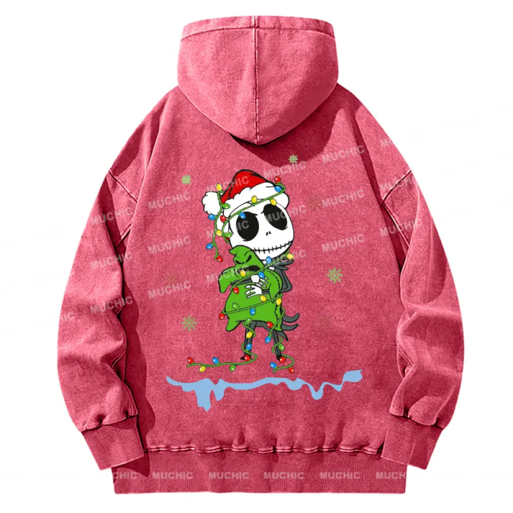 Muchic Back Printed Unisex Christmas Nightmare Casual Washed Plush Thickening Hoodie Sweatshirt