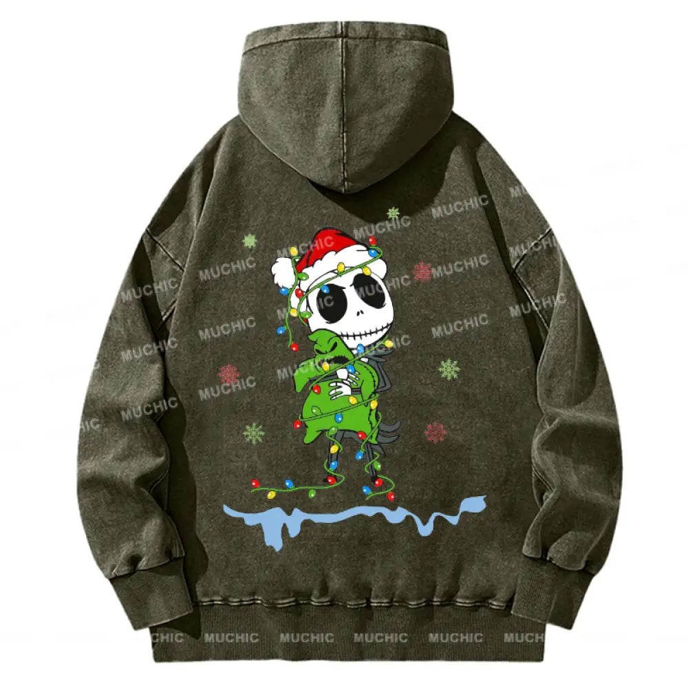 Muchic Back Printed Unisex Christmas Nightmare Casual Washed Plush Thickening Hoodie Sweatshirt